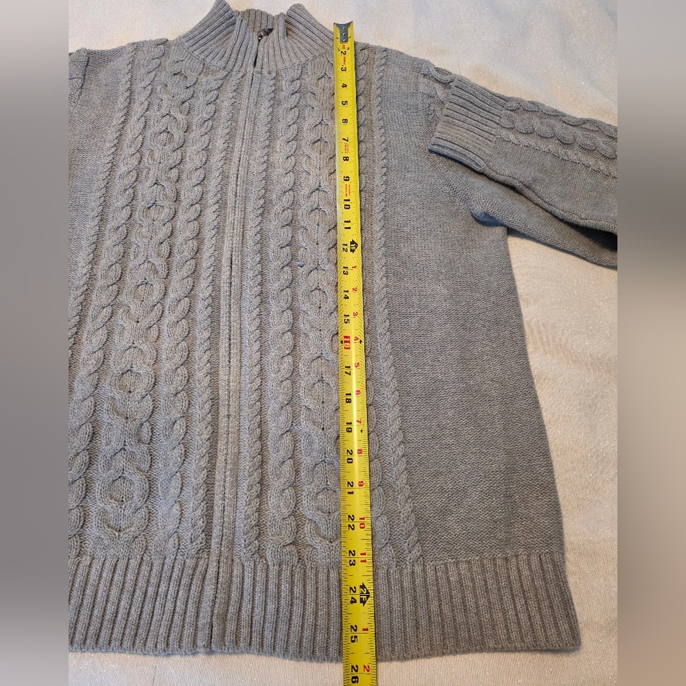 L.L. Bean Women Fisherman Grey Cable Knit Sweater Full Front Zip L - Picture 7 of 12